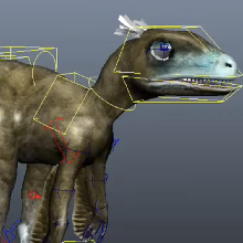 Character rigging. This is a rigged Utahraptor dinosaur.